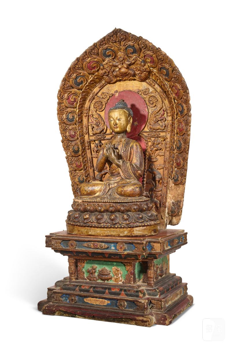 STATUE DE BOUDDHA SHAKYAMUNI ASSIS EN LAQUE SÈCHE DORÉE ET POLYCHROME  CHINE, FIN DE LA DYNASTIE MING (1368-1644) - 图2